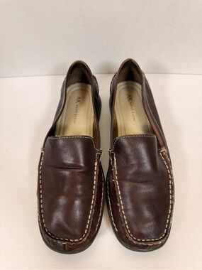 Anne Klein Dark Brown Leather Slip-On Loafers